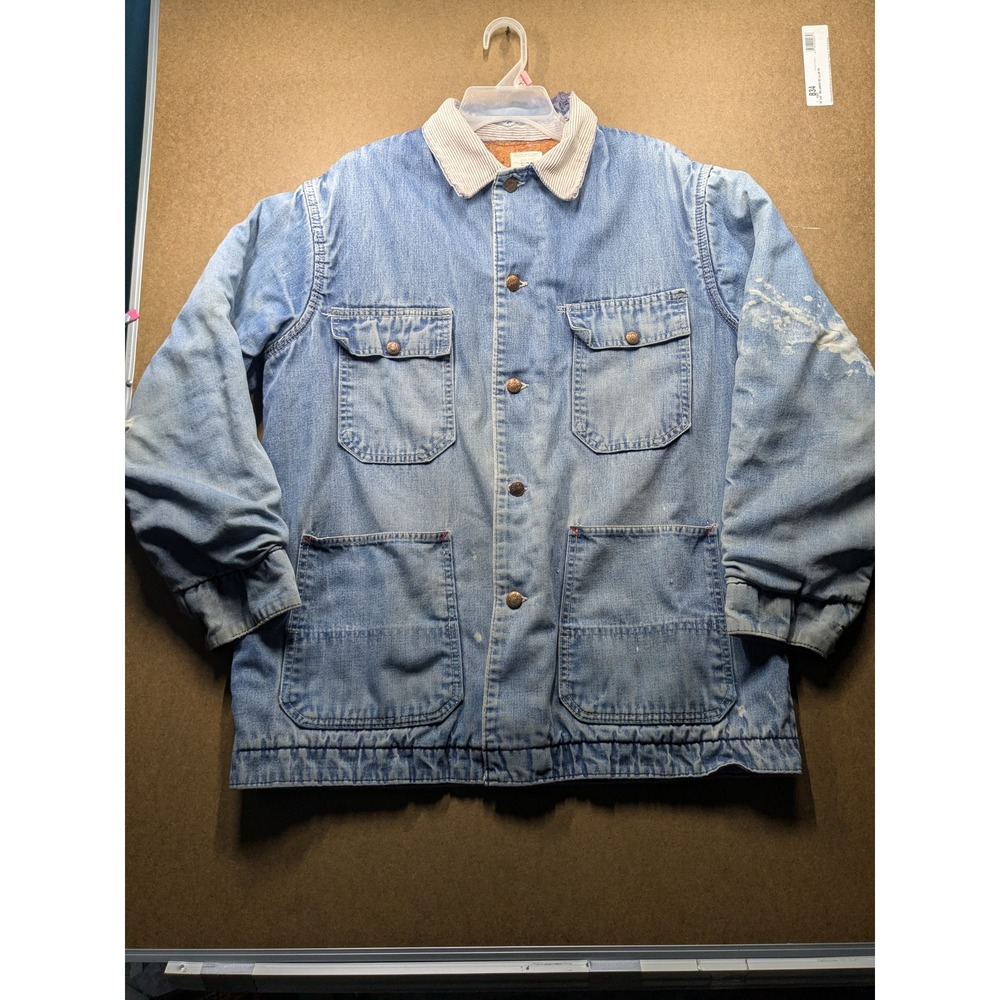 Vintage 70's Big Mac JCPenney Denim Chore Coat Blanket Lined Distressed
